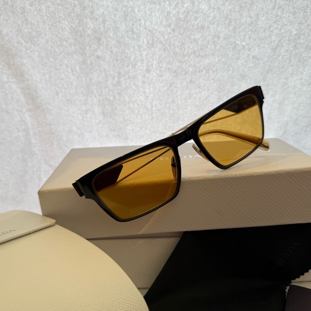 Prada Black Frame Sunglasses with Yellow Lens - Picture 2 of 9